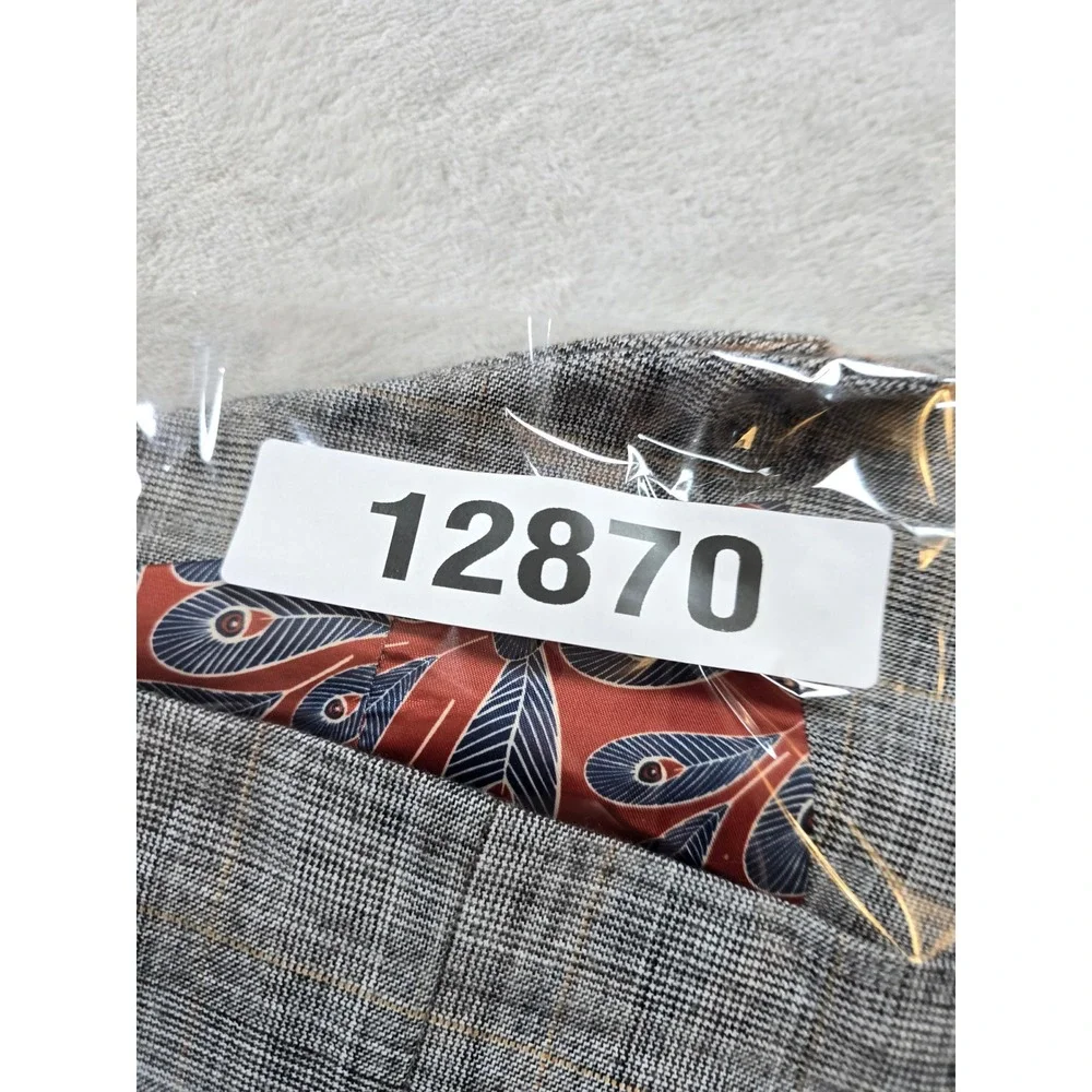Murano Suit Vest Mens Large Grey Plaid Notched Lapel Stretch Waistcoat